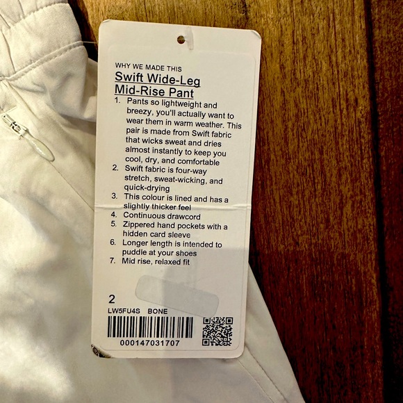 Lululemon Swift Mid-rise Wide leg Pants Bone Size 2 - Picture 6 of 7